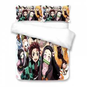 Parure de lit Demon Slayer Kimetsu No Yaiba 4, Personnages Housse De Couette Ensemble De Literie