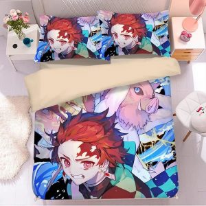 Parure de lit Demon Slayer Kimetsu No Yaiba Tanjiro Housse De Couette Ensemble De Literie