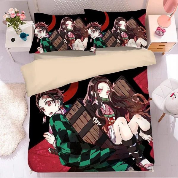 Parure de lit Demon Slayer Kimetsu No Yaiba tanjiro nezuko 3 Housse De Couette Ensemble De Literie