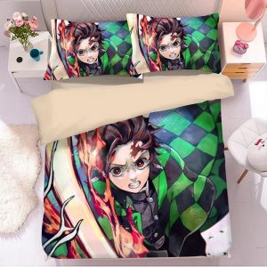 Parure de lit Demon Slayer Kimetsu No Yaiba Tanjiro Kamado Housse De Couette Ensemble De Literie