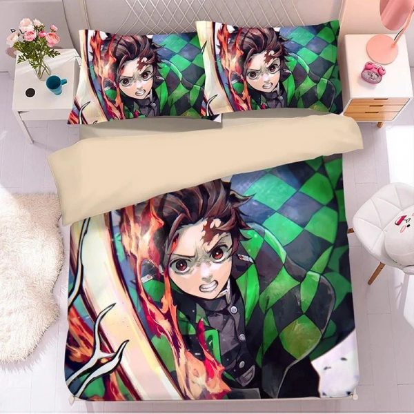 Parure de lit Demon Slayer Kimetsu No Yaiba Tanjiro Kamado Housse De Couette Ensemble De Literie