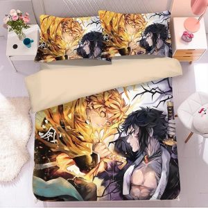 Parure de lit Demon Slayer Kimetsu No Yaiba Zenitsu Kaigaku Housse De Couette Ensemble De Literie