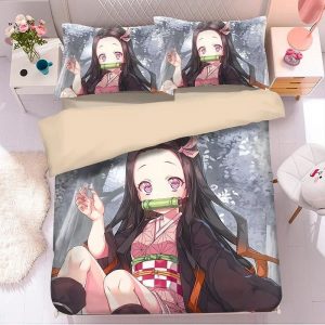 Parure de lit Demon Slayer Kimetsu No Yaiba Nezuko 3 Housse De Couette Ensemble De Literie