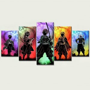 Tableau Demon Slayer Kimetsu no yaiba Personnages Tanjiro Rengoku Kocho Shinobu Tomioka Giyu Tengen Uzui Toile Avec cadre