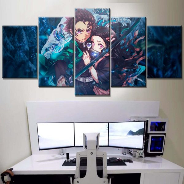 Tableau Tanjiro Nezuko Demon Slayer Kimetsu No Yaiba 5 Toile Avec Cadre – Image 2