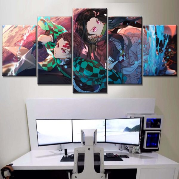 Tableau Tanjiro Nezuko Demon Slayer Kimetsu No Yaiba 2 Toile Avec Cadre – Image 2