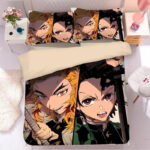 Parure de lit Demon Slayer Kimetsu No Yaiba Kyojuro Rengoku Tanjiro Housse De Couette Ensemble De Literie