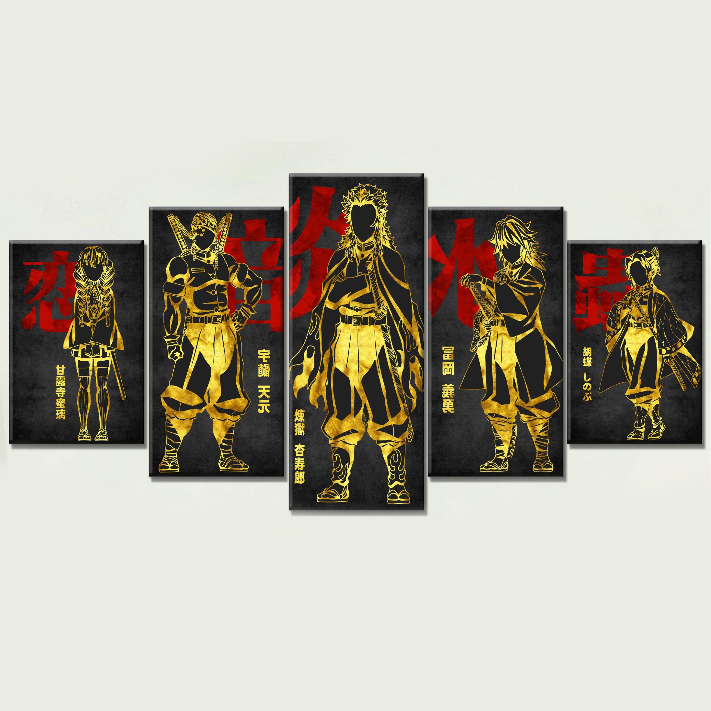 Tableau Demon Slayer Kimetsu no yaiba Personnages Rengoku Kocho Shinobu Tomioka Giyu Tengen Uzui Mitsuri Kanroji Toile Avec cadre