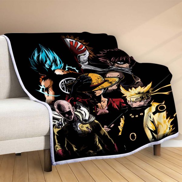 Plaid Luffy et personnages d'anime Couverture Polaire Plaid Canapé – Image 2
