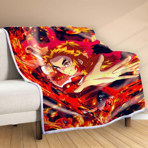 Couverture Rengoku Demon Slayer Kimetsu no Yaiba Plaid Polaire Plaid Canapé – Image 2