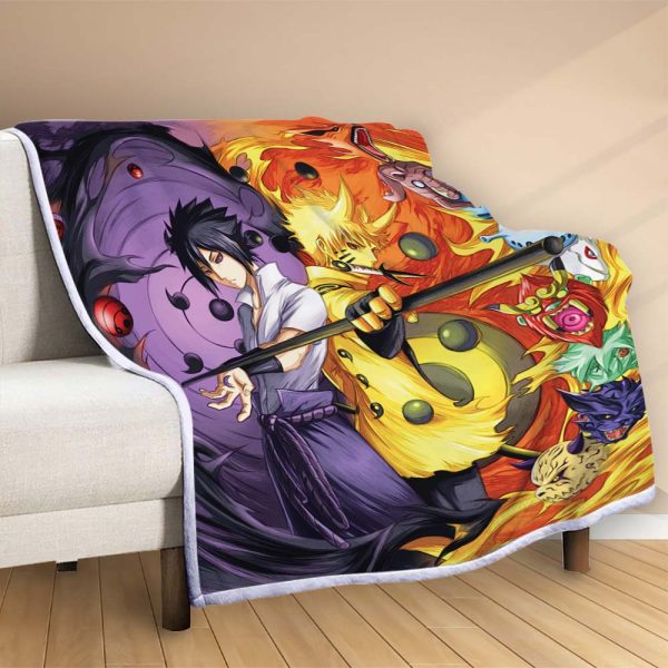 Plaid Naruto Uzumaki et Sasuke Uchiwa 1001 Couverture Polaire Plaid Canapé – Image 2