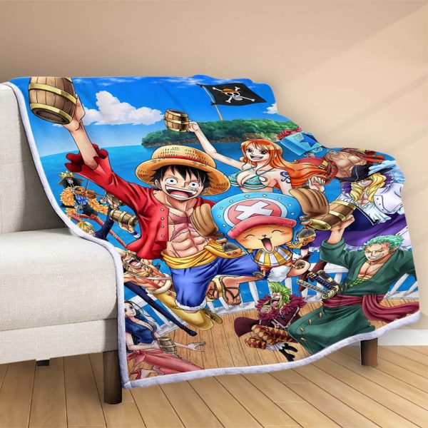 Plaid One Piece Tous les personnages boivent de la bière 1002 Couverture Polaire Plaid Canapé – Image 2