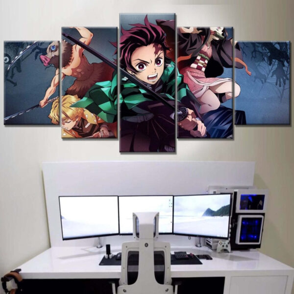 Tableau Demon Slayer Kimetsu No Yaiba Tous les personnages 3 Toile Avec Cadre – Image 2