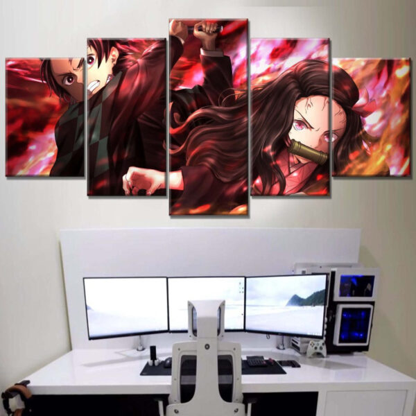 Tableau Tanjiro Nezuko Demon Slayer Kimetsu No Yaiba 4 Toile Avec Cadre – Image 2
