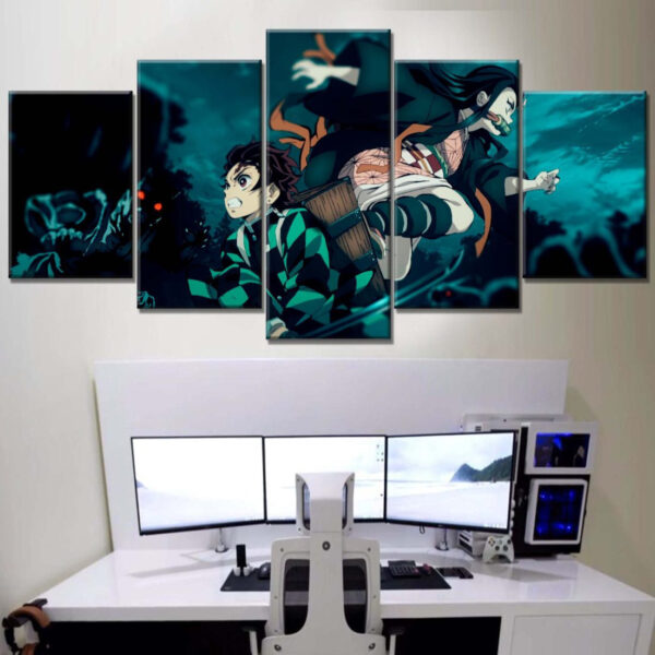 Tableau Tanjiro Nezuko Demon Slayer Kimetsu No Yaiba 3 Toile Avec Cadre – Image 2
