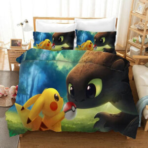 Parure de lit Pokémon Pikachu et Krokmou Housse De Couette Ensemble De Literie