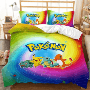 Parure de lit Personnages Pokemon et arc-en-ciel Housse De Couette Ensemble De Literie
