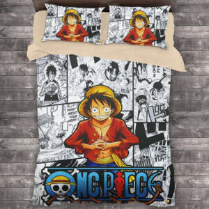 Parure de lit Bande dessinée One Piece Luffy 3 Housse De Couette Ensemble De Literie