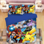 Housse De Couette Pikachu Pokemon Et Ses Amis Tous Les Personnages Parure de lit Ensemble De Literie