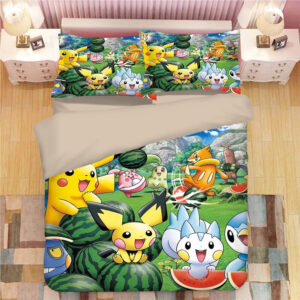 Housse De Couette Pikachu Et Ses Amis Pokemon Tous Les Personnages Parure de lit Ensemble De Literie