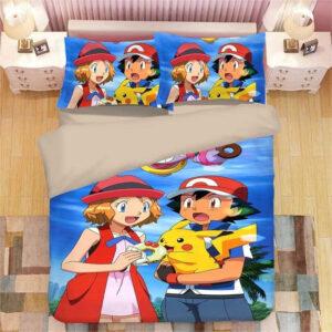 Housse De Couette Pikachu Pokémon Satoshi Personnages Parure de lit Ensemble De Literie