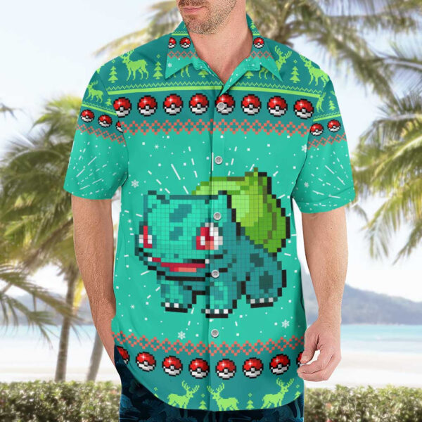 Chemise hawaïenne Bulbizarre Pokémon Pixel Noël - Maison Otaku – Image 3