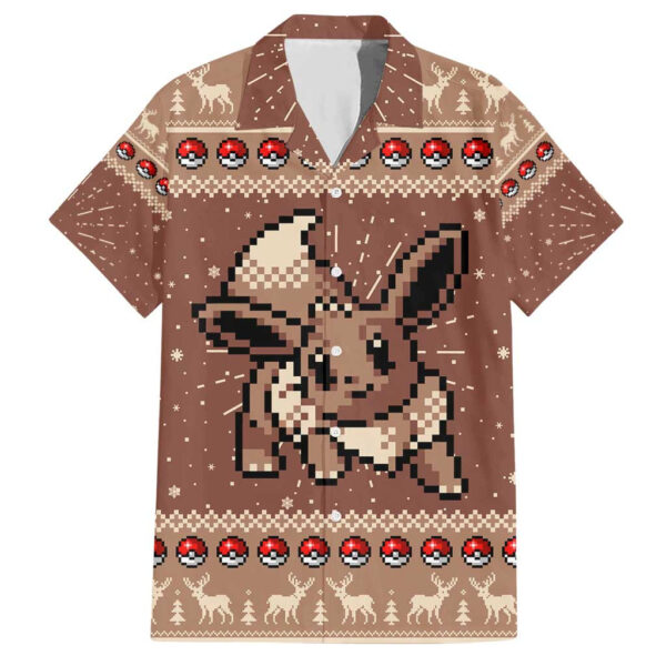 Chemise hawaïenne Évoli Noël pixel - Maison Otaku