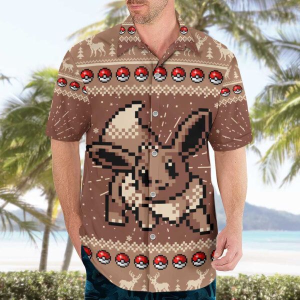 Chemise hawaïenne Évoli Noël pixel - Maison Otaku – Image 3