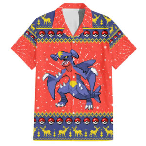 Chemise hawaïenne Carchacrok Pokémon motif Noël pixel - Maison Otaku