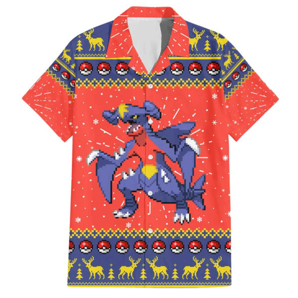 Chemise hawaïenne Carchacrok Pokémon motif Noël pixel - Maison Otaku