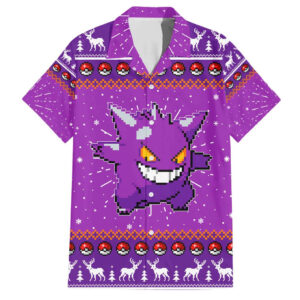 Chemise hawaïenne Ectoplasma Pokémon motif Noël pixel - Maison Otaku