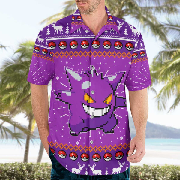 Chemise hawaïenne Ectoplasma Pokémon motif Noël pixel - Maison Otaku – Image 3