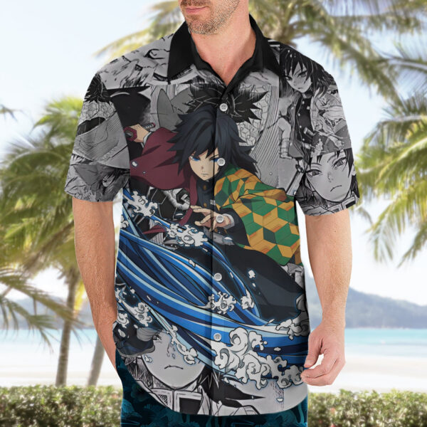 Chemise hawaïenne Giyu Tomioka Demon Slayer style manga mixé - Maison Otaku – Image 3