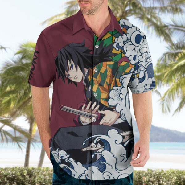 Chemise hawaïenne Giyu Tomioka Demon Slayer motif japonais - Maison Otaku – Image 3
