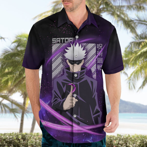Chemise hawaïenne Gojo Satoru Jujutsu Kaisen aura galaxie - Maison Otaku – Image 3
