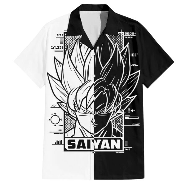 Chemise hawaïenne Goku Dragon Ball noir & blanc abstrait - Maison Otaku