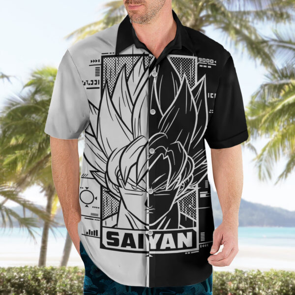 Chemise hawaïenne Goku Dragon Ball noir & blanc abstrait - Maison Otaku – Image 3