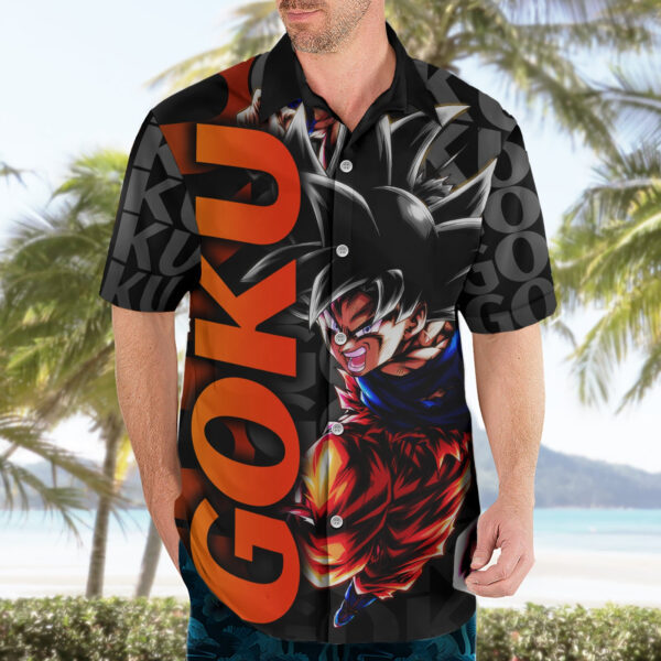 Chemise hawaïenne Goku Dragon Ball motif texte abstrait - Maison Otaku – Image 3