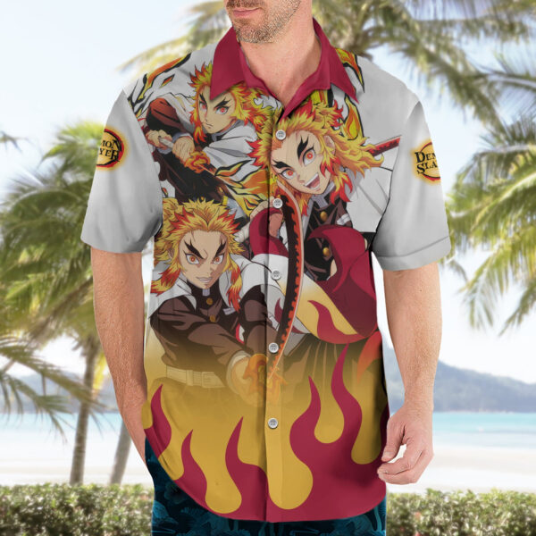 Chemise hawaïenne Kyojuro Rengoku Pilier de la flamme Anime - Maison Otaku – Image 3