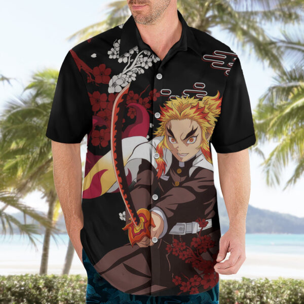 Chemise hawaïenne Kyojuro Rengoku style japonais - Maison Otaku – Image 3