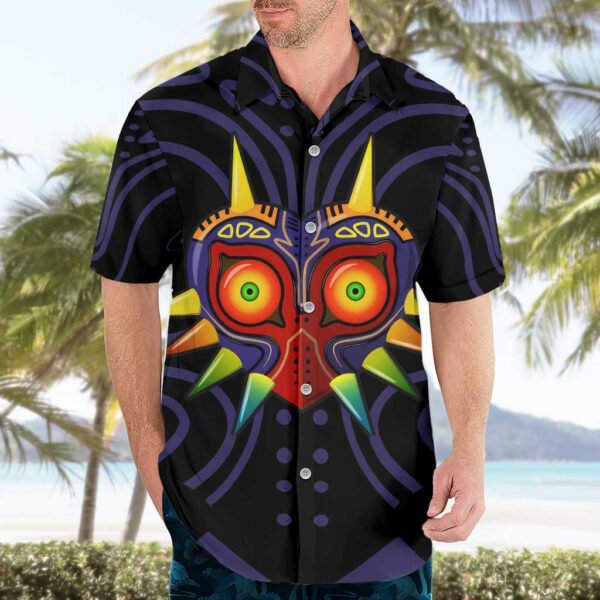 Chemise hawaïenne Masque de Majora Zelda style abstrait - Maison Otaku – Image 3