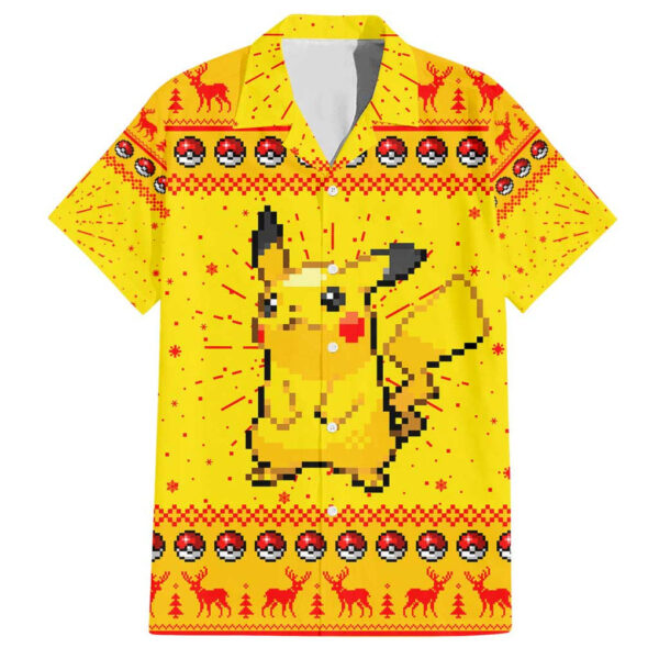 Chemise hawaïenne Pikachu Pokémon Pixel Noël - Maison Otaku