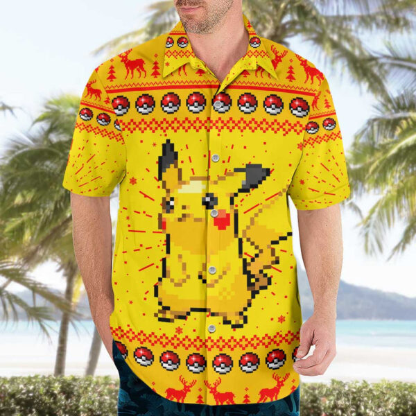 Chemise hawaïenne Pikachu Pokémon Pixel Noël - Maison Otaku – Image 3