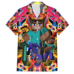 Chemise hawaïenne Power Minecraft Art Mix Trippy - Maison Otaku