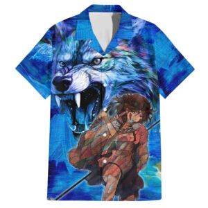 Chemise hawaïenne Princesse en colère Mononoke Studio Ghibli style psychédélique - Maison Otaku