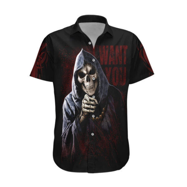 Chemise hawaïenne Faucheuse Skull ange de la mort paix - Maison Otaku