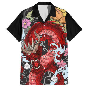 Chemise hawaïenne Dragon rouge art japonais - Maison Otaku