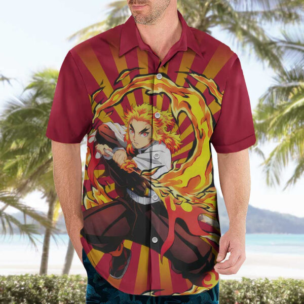 Chemise hawaïenne Rengoku Demon Slayer Anime - Maison Otaku – Image 3