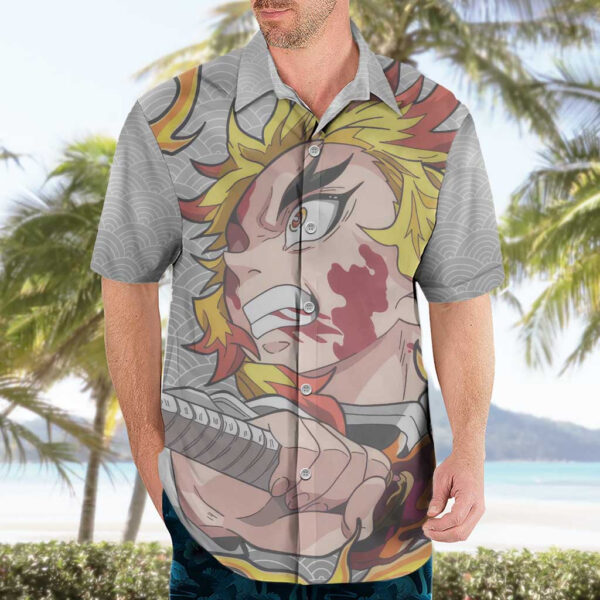 Chemise hawaïenne Rengoku Kyojuro Demon Slayer Anime - Maison Otaku – Image 3