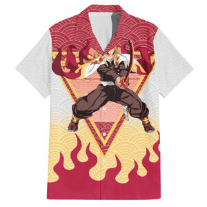 Chemise hawaïenne Rengoku Kyoujurou Demon Slayer motif japonais Mix Anime - Maison Otaku